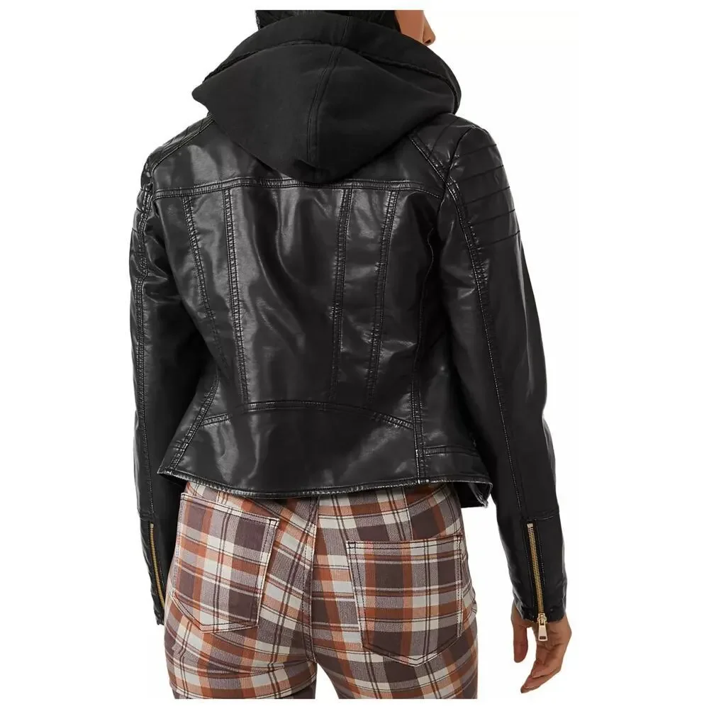 Free People Harriett Hooded Faux Leather Moto Jacket Size XS